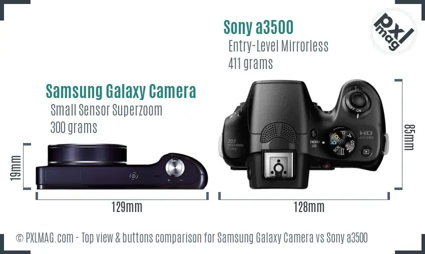 Samsung Galaxy Camera vs Sony a3500 top view buttons comparison