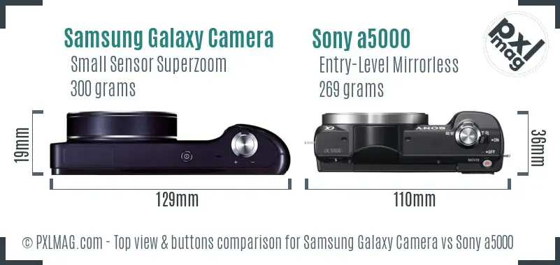 Samsung Galaxy Camera vs Sony a5000 top view buttons comparison