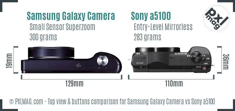 Samsung Galaxy Camera vs Sony a5100 top view buttons comparison