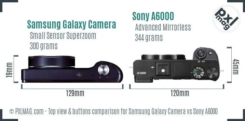 Samsung Galaxy Camera vs Sony A6000 top view buttons comparison