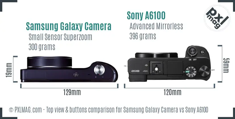Samsung Galaxy Camera vs Sony A6100 top view buttons comparison