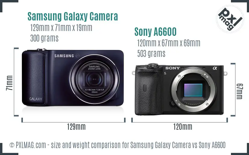 Samsung Galaxy Camera vs Sony A6600 size comparison