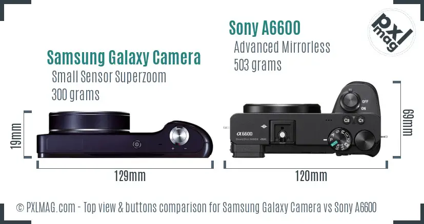 Samsung Galaxy Camera vs Sony A6600 top view buttons comparison