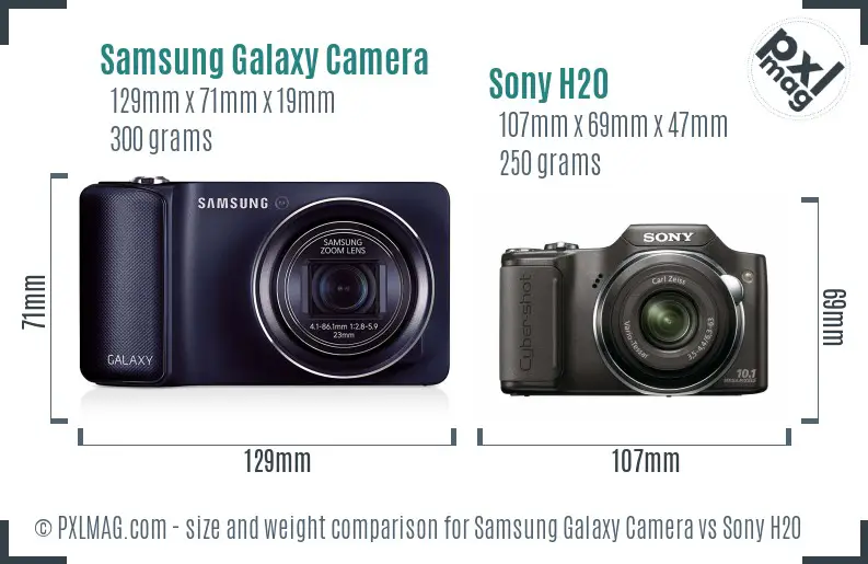 Samsung Galaxy Camera vs Sony H20 size comparison