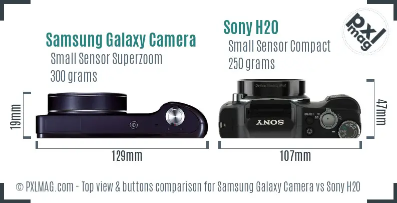 Samsung Galaxy Camera vs Sony H20 top view buttons comparison