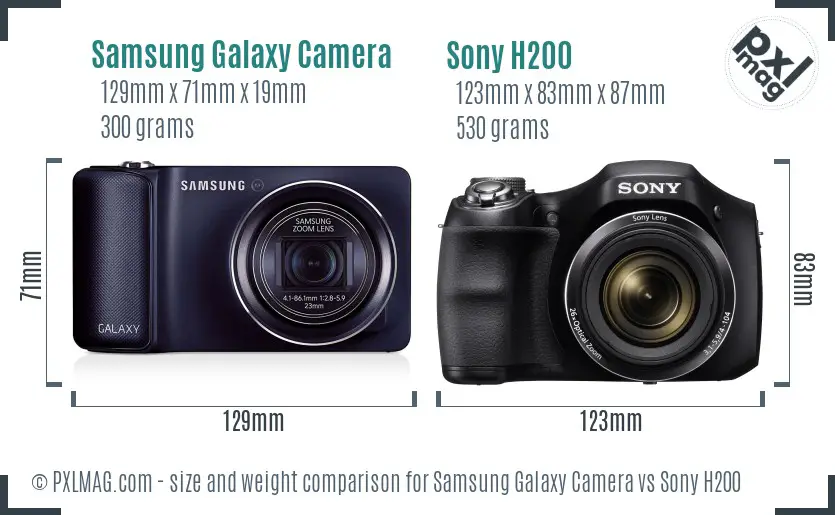 Samsung Galaxy Camera vs Sony H200 size comparison