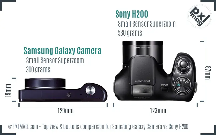 Samsung Galaxy Camera vs Sony H200 top view buttons comparison