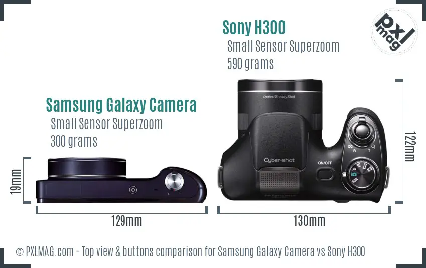 Samsung Galaxy Camera vs Sony H300 top view buttons comparison