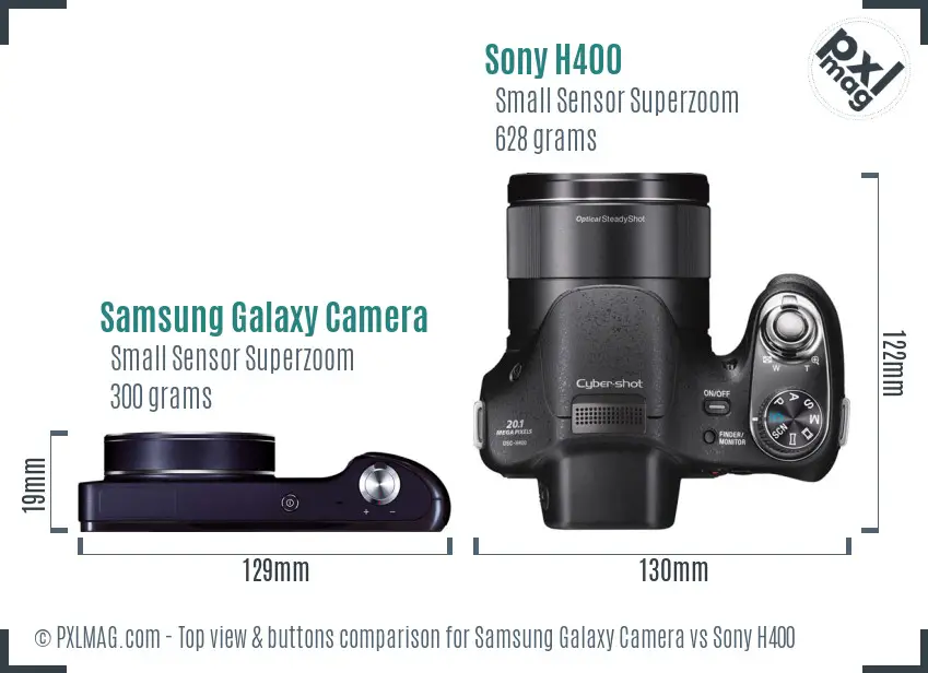 Samsung Galaxy Camera vs Sony H400 top view buttons comparison