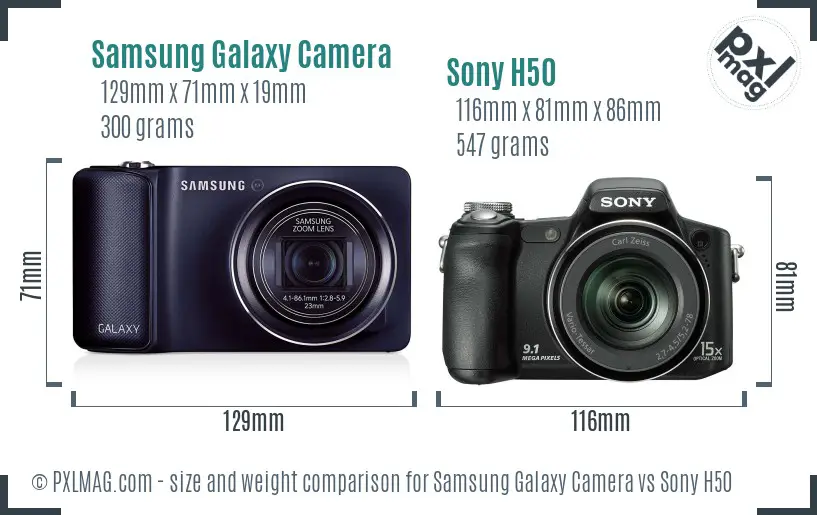 Samsung Galaxy Camera vs Sony H50 size comparison