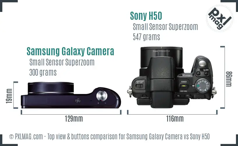 Samsung Galaxy Camera vs Sony H50 top view buttons comparison