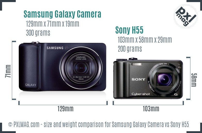 Samsung Galaxy Camera vs Sony H55 size comparison