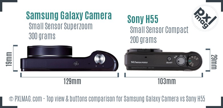 Samsung Galaxy Camera vs Sony H55 top view buttons comparison