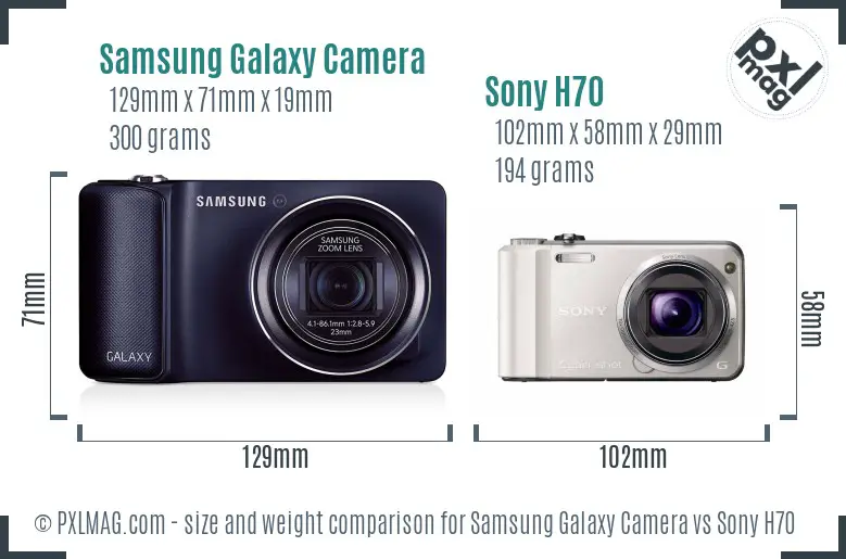 Samsung Galaxy Camera vs Sony H70 size comparison