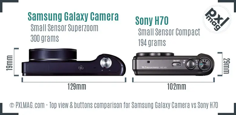 Samsung Galaxy Camera vs Sony H70 top view buttons comparison