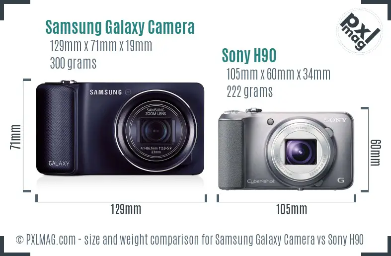 Samsung Galaxy Camera vs Sony H90 size comparison