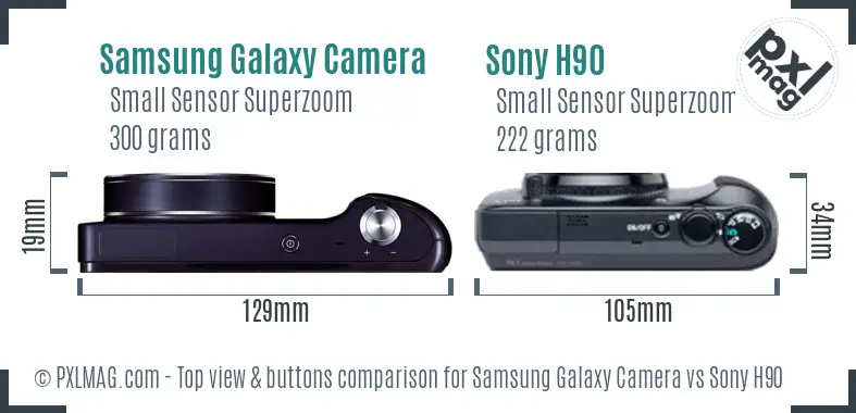 Samsung Galaxy Camera vs Sony H90 top view buttons comparison