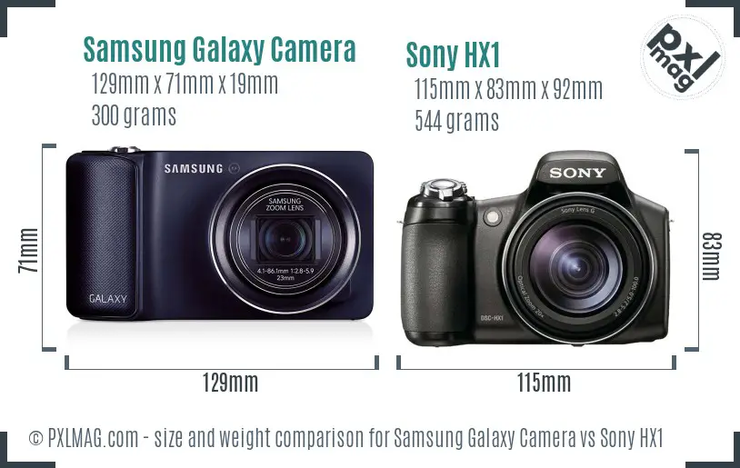 Samsung Galaxy Camera vs Sony HX1 size comparison