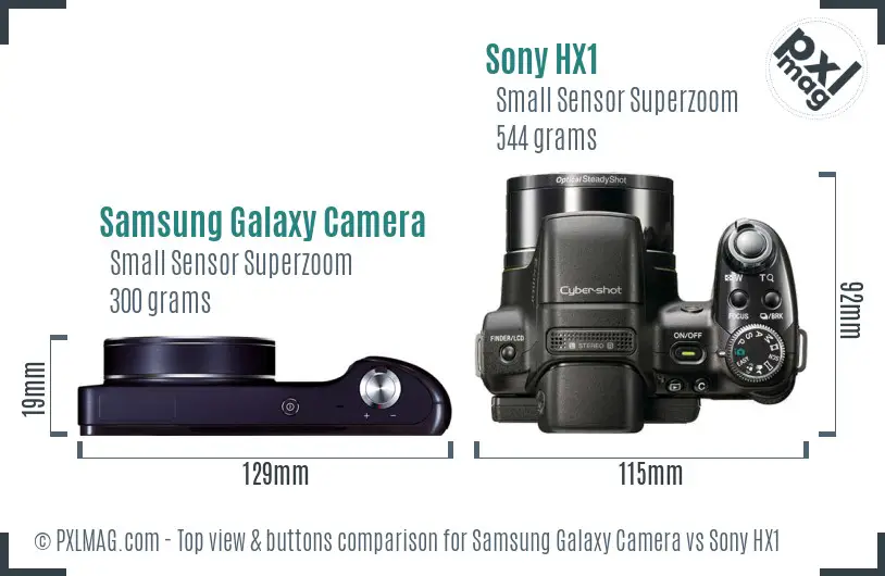 Samsung Galaxy Camera vs Sony HX1 top view buttons comparison