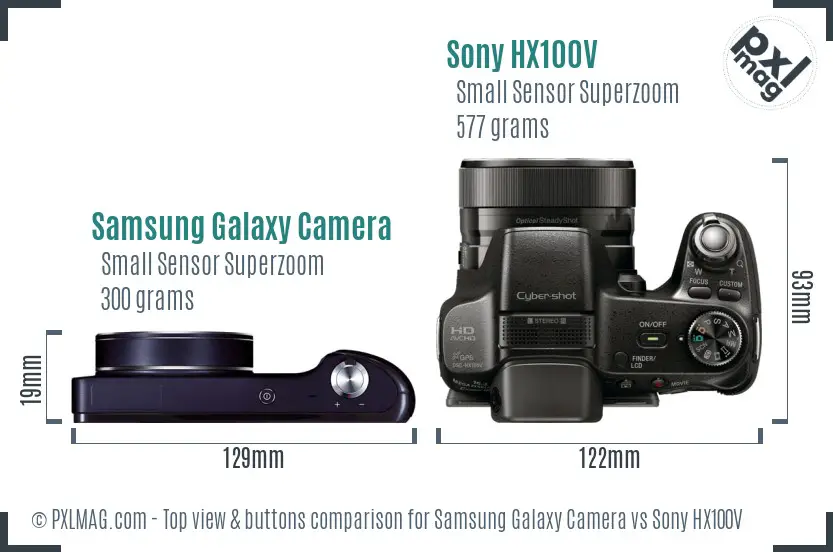 Samsung Galaxy Camera vs Sony HX100V top view buttons comparison Samsung Galaxy Camera vs Sony HX100V top view buttons comparison