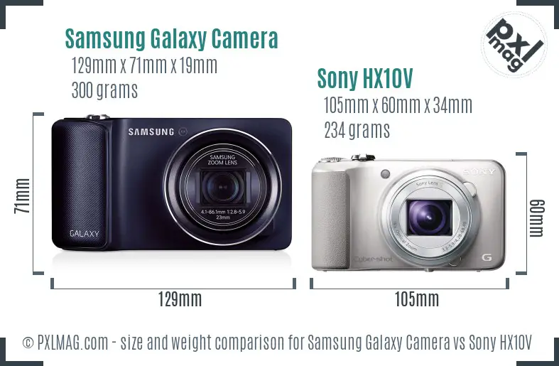 Samsung Galaxy Camera vs Sony HX10V size comparison