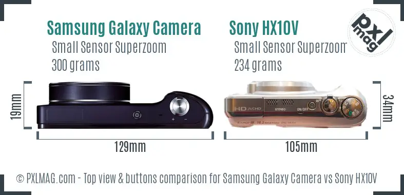 Samsung Galaxy Camera vs Sony HX10V top view buttons comparison