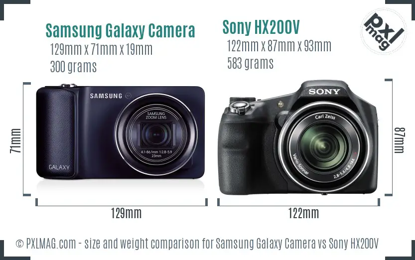 Samsung Galaxy Camera vs Sony HX200V size comparison
