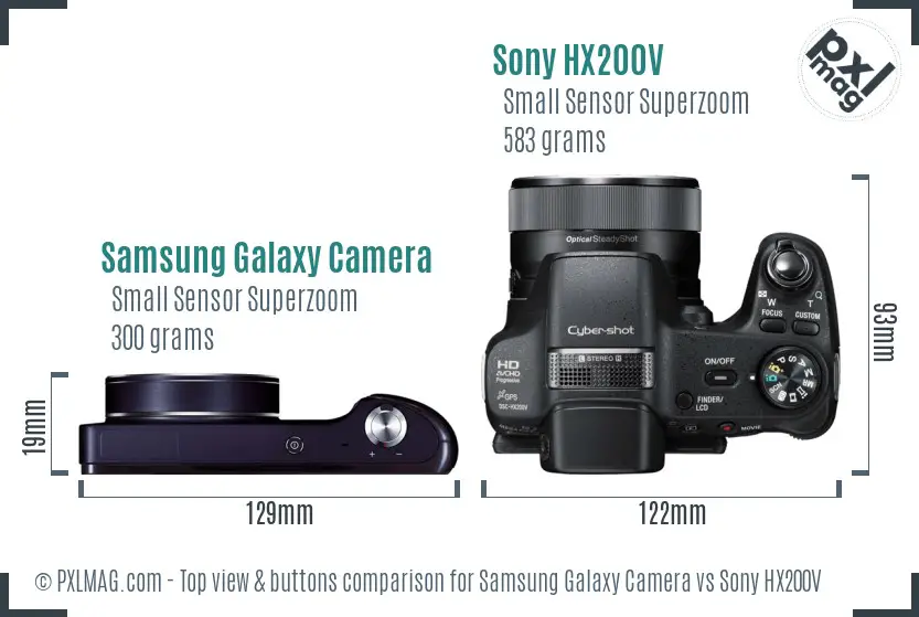 Samsung Galaxy Camera vs Sony HX200V top view buttons comparison