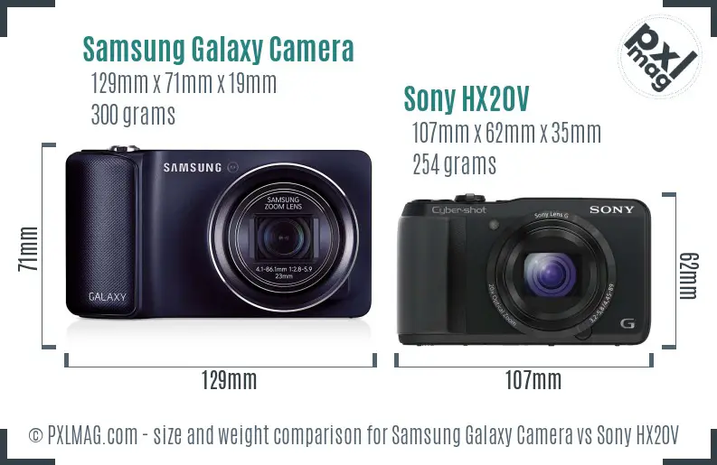 Samsung Galaxy Camera vs Sony HX20V size comparison