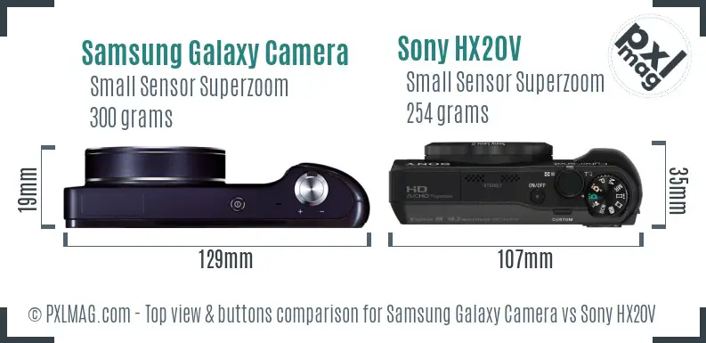 Samsung Galaxy Camera vs Sony HX20V top view buttons comparison