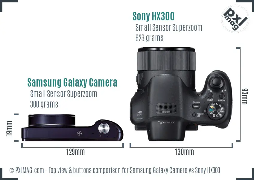 Samsung Galaxy Camera vs Sony HX300 top view buttons comparison