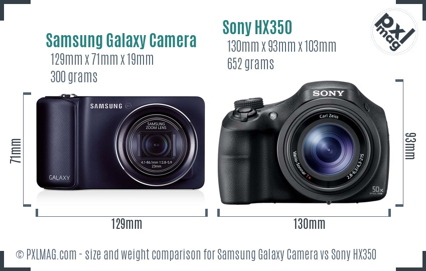 Samsung Galaxy Camera vs Sony HX350 size comparison