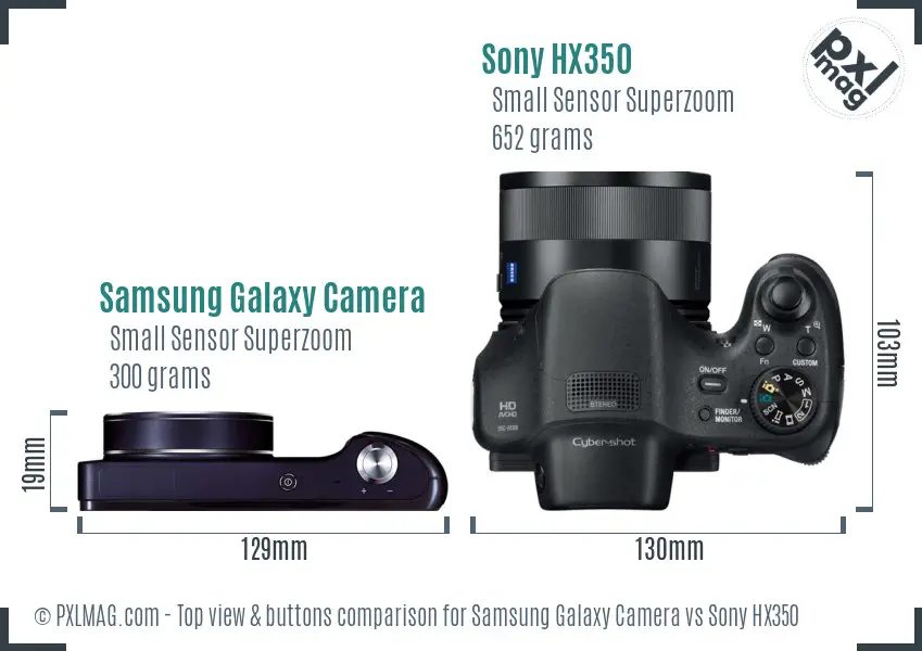 Samsung Galaxy Camera vs Sony HX350 top view buttons comparison