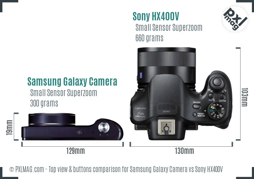 Samsung Galaxy Camera vs Sony HX400V top view buttons comparison