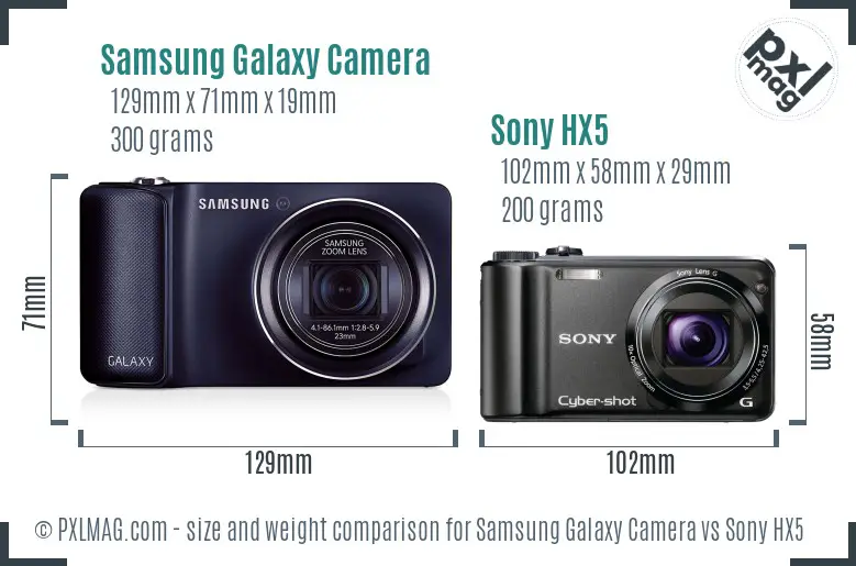 Samsung Galaxy Camera vs Sony HX5 size comparison