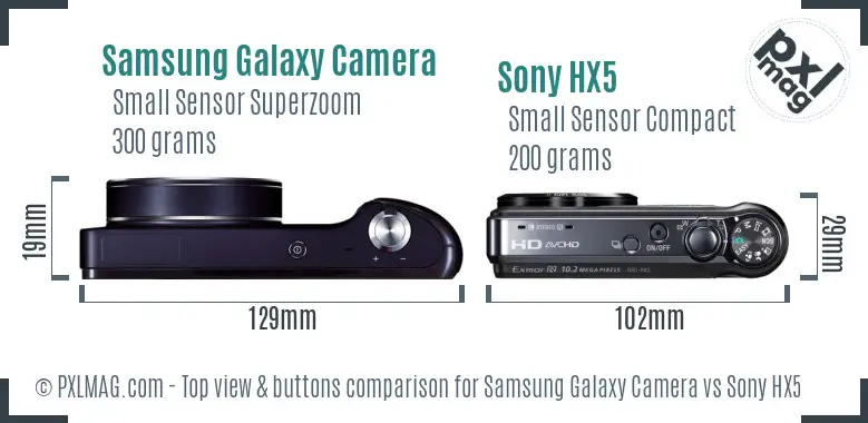 Samsung Galaxy Camera vs Sony HX5 top view buttons comparison