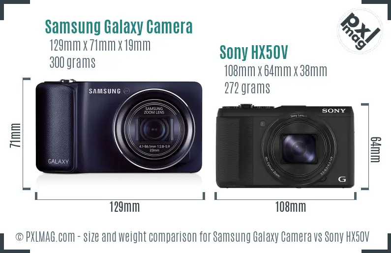 Samsung Galaxy Camera vs Sony HX50V size comparison