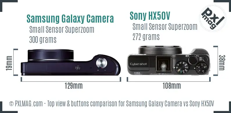 Samsung Galaxy Camera vs Sony HX50V top view buttons comparison
