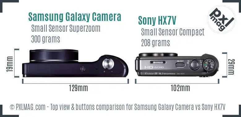 Samsung Galaxy Camera vs Sony HX7V top view buttons comparison