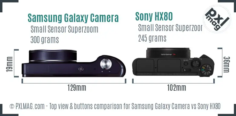 Samsung Galaxy Camera vs Sony HX80 top view buttons comparison