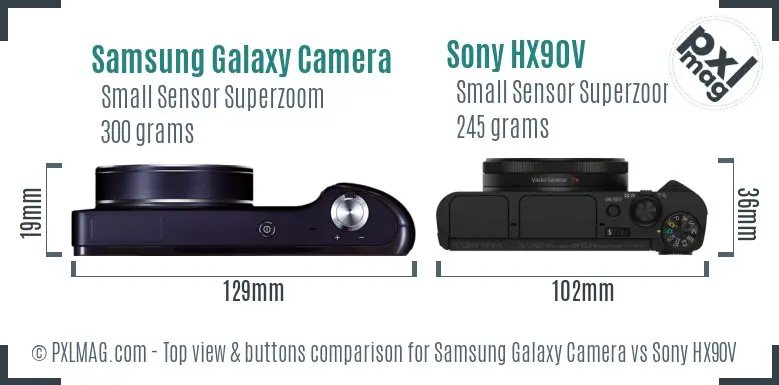 Samsung Galaxy Camera vs Sony HX90V top view buttons comparison
