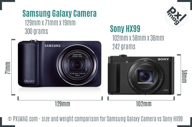 Samsung Galaxy Camera vs Sony HX99 size comparison
