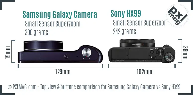 Samsung Galaxy Camera vs Sony HX99 top view buttons comparison