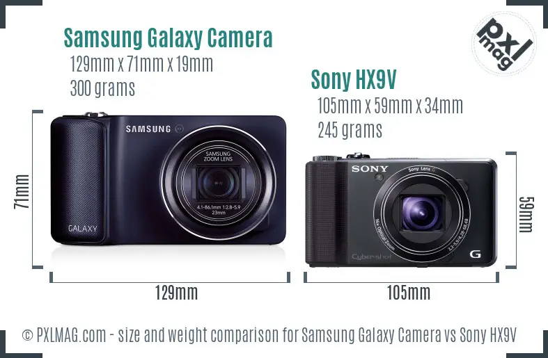 Samsung Galaxy Camera vs Sony HX9V size comparison