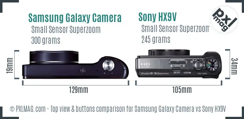 Samsung Galaxy Camera vs Sony HX9V top view buttons comparison