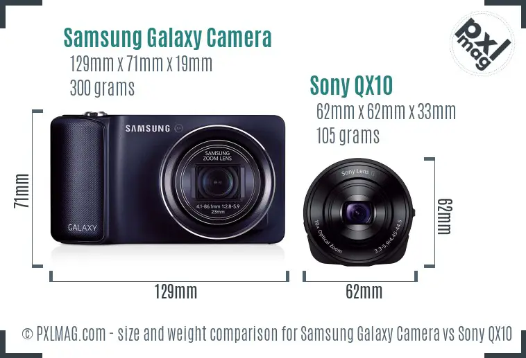 Samsung Galaxy Camera vs Sony QX10 size comparison