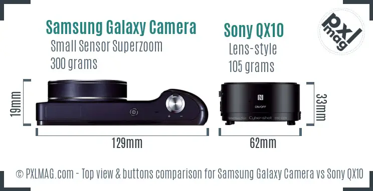 Samsung Galaxy Camera vs Sony QX10 top view buttons comparison