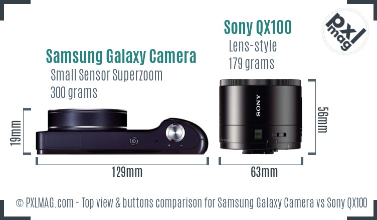 Samsung Galaxy Camera vs Sony QX100 top view buttons comparison