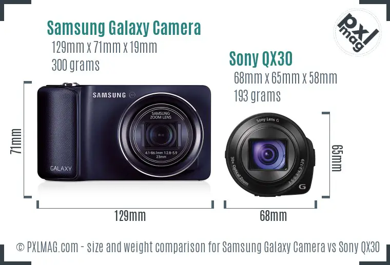 Samsung Galaxy Camera vs Sony QX30 size comparison