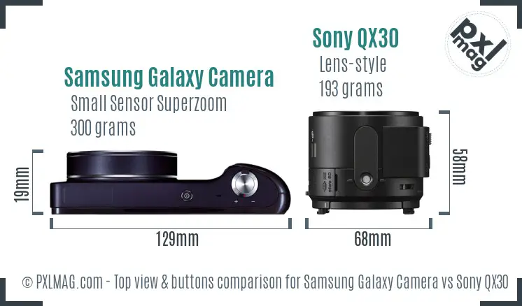 Samsung Galaxy Camera vs Sony QX30 top view buttons comparison